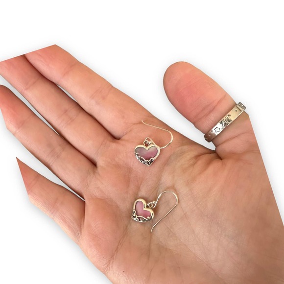 Boma Heart Earrings Pink Shell Irridescent Tiny Dainty Sterling Silver 925 - Picture 11 of 11